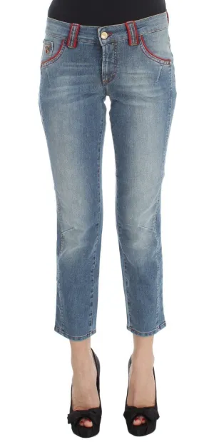 Blue Wash Cotton Blend Slim Fit Cropped Jeans