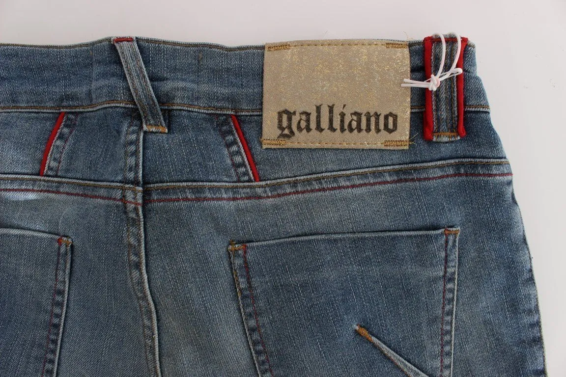 Blue Wash Cotton Blend Slim Fit Cropped Jeans