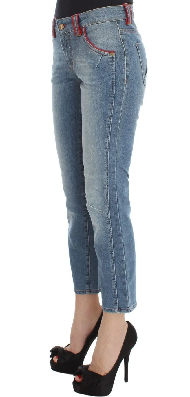 Blue Wash Cotton Blend Slim Fit Cropped Jeans