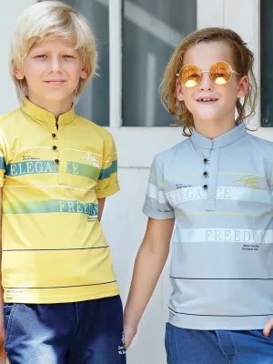 Boys Chinese Collar Combo T-Shirts in Yellow and Grey