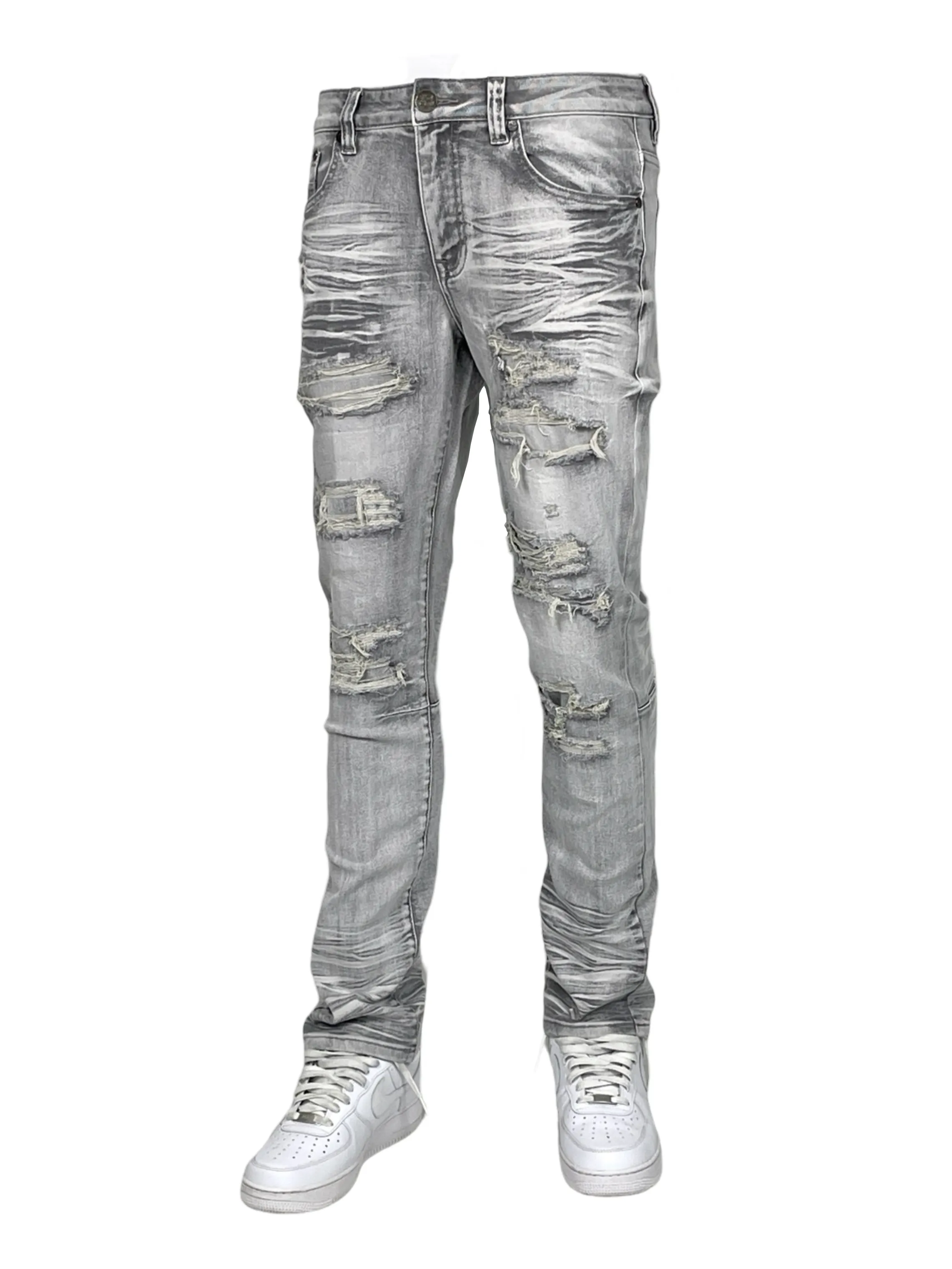 BT-BTP24035X-B&T Slim Fit Rip & Repair Jeans