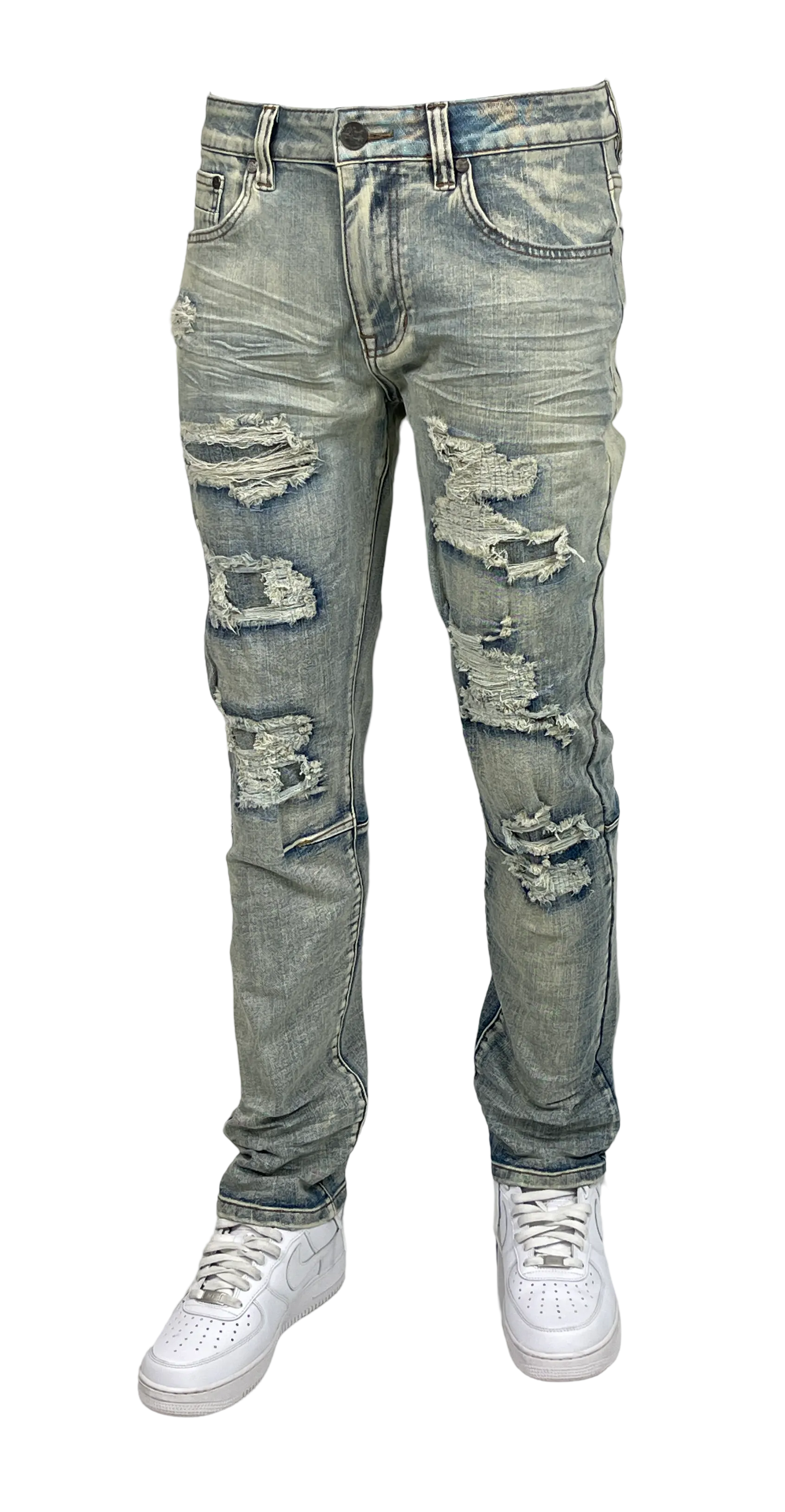BT-BTP24035X-B&T Slim Fit Rip & Repair Jeans