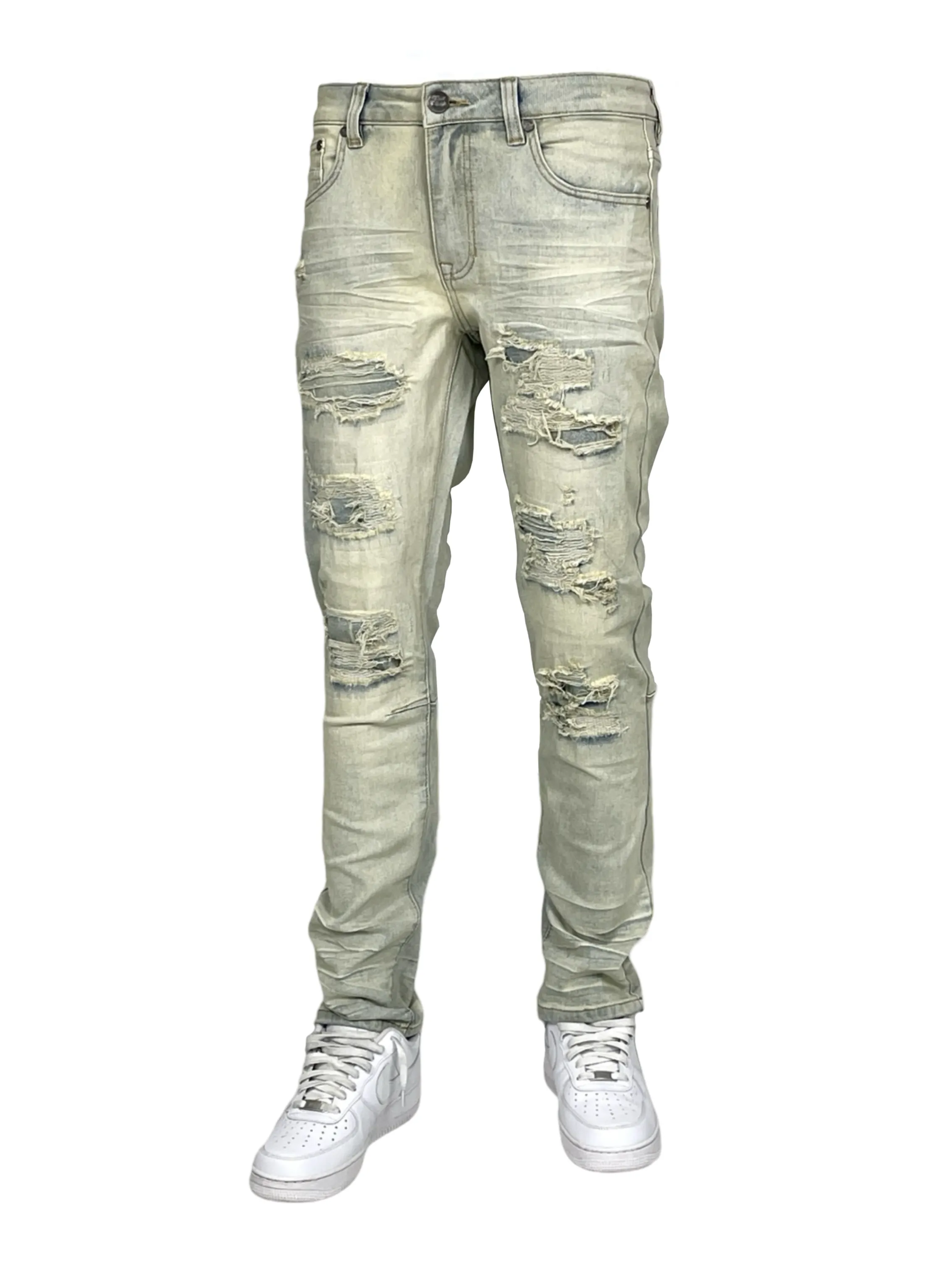 BT-BTP24035X-B&T Slim Fit Rip & Repair Jeans