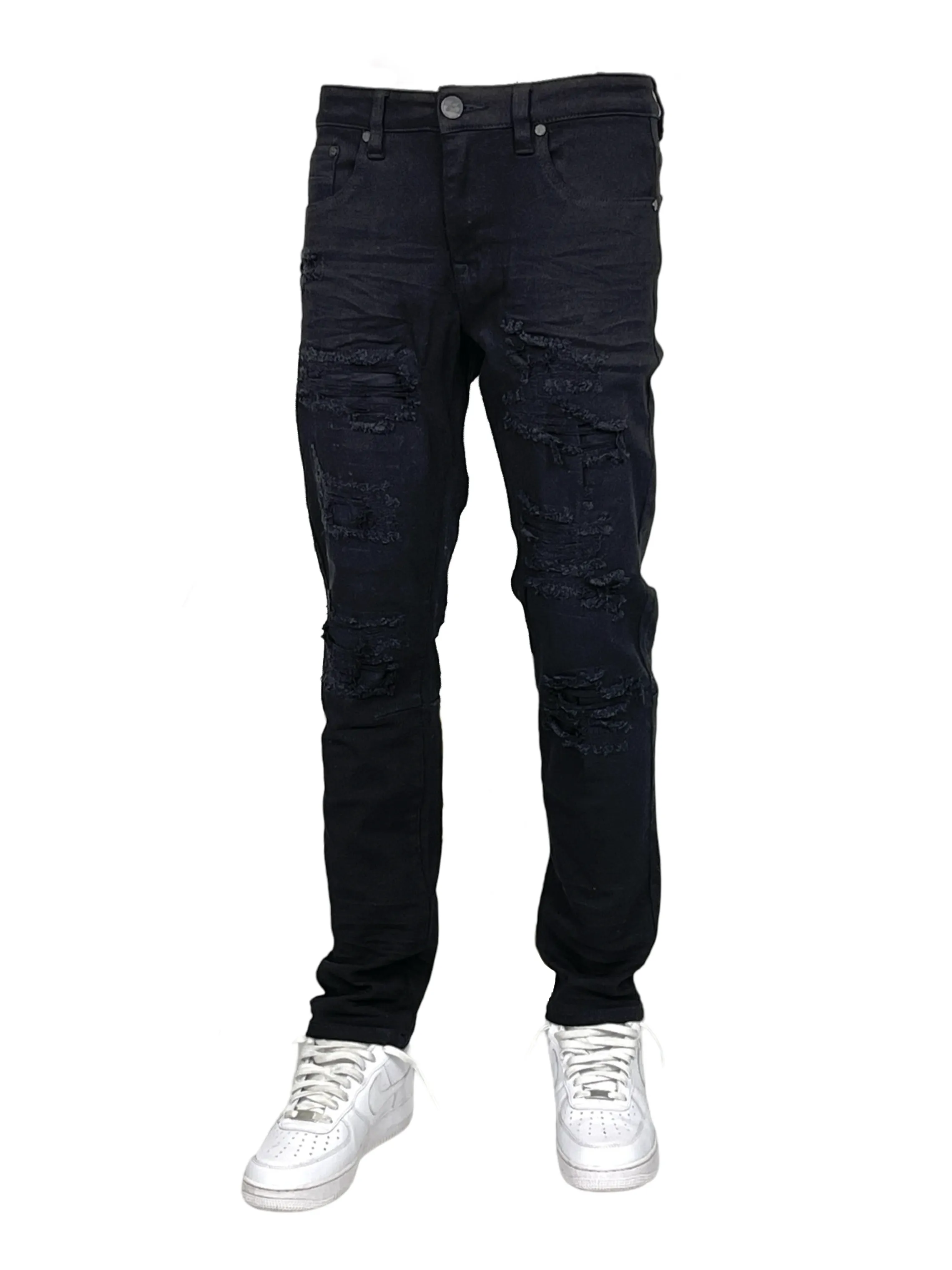 BT-BTP24035X-B&T Slim Fit Rip & Repair Jeans