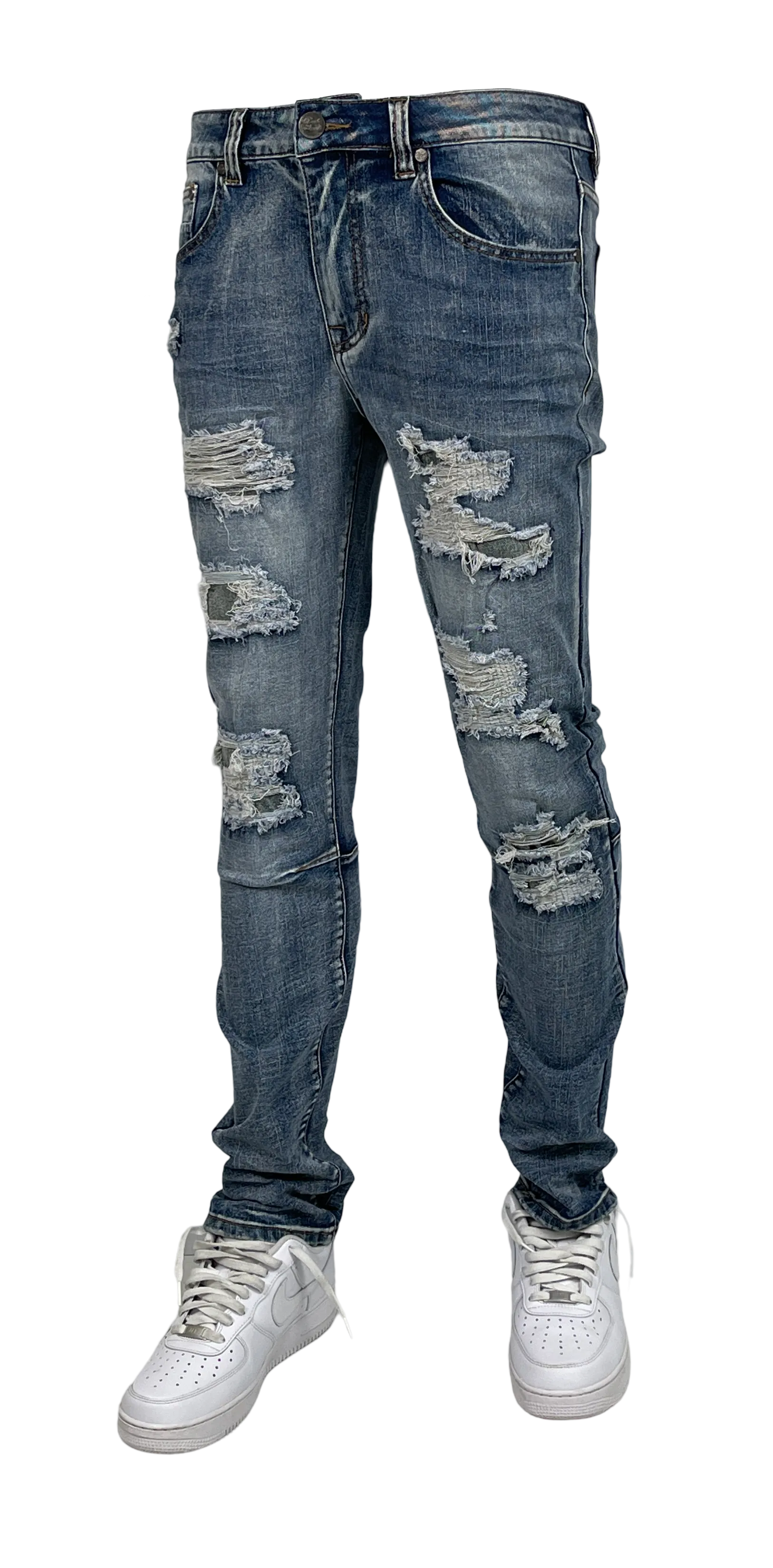 BT-BTP24035X-B&T Slim Fit Rip & Repair Jeans