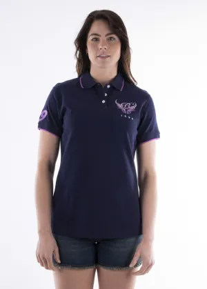 Bullzye Women's Wings Short Sleeve Polo - Navy