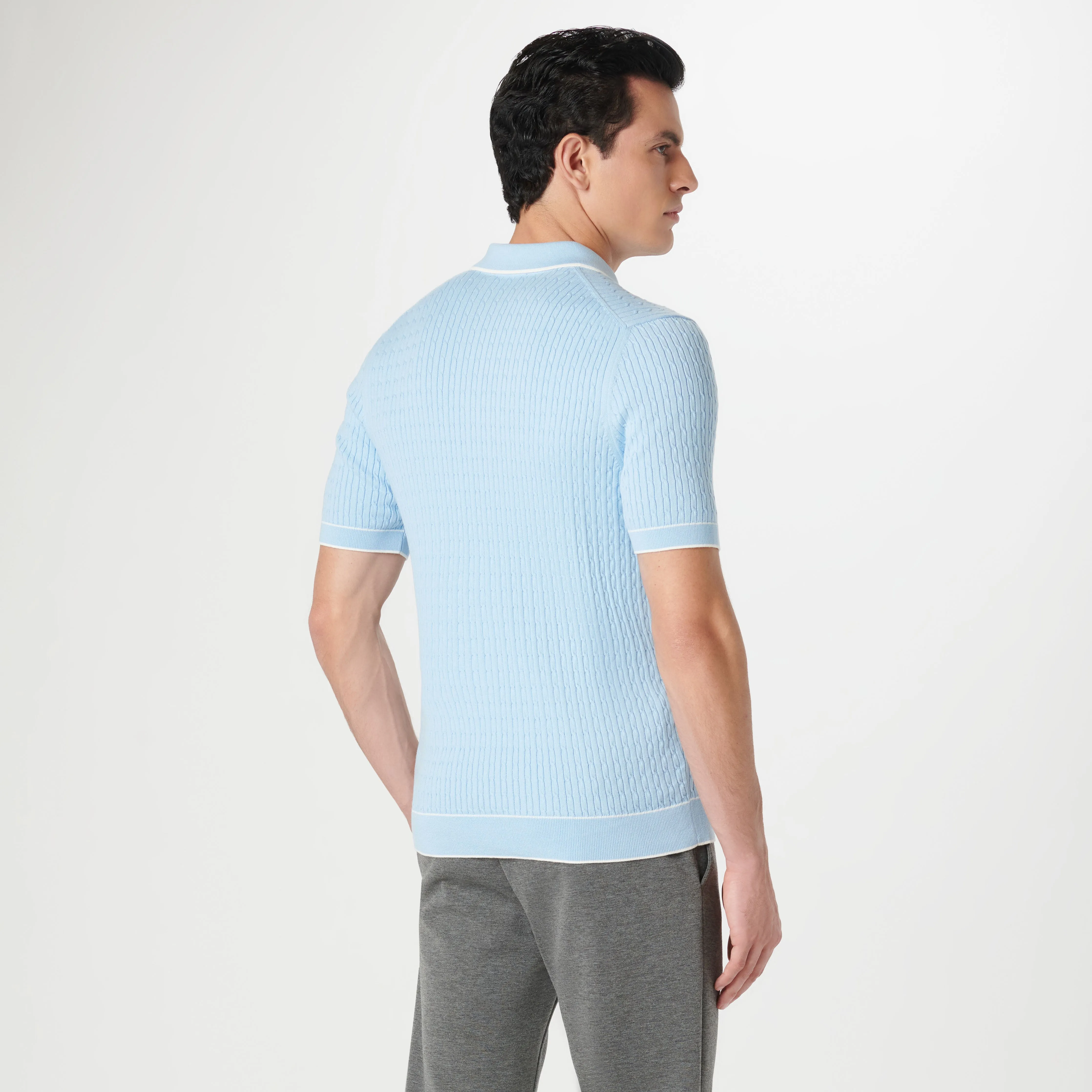 Cable Stitch Short Sleeve Polo Sweater
