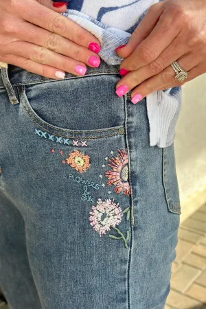 Charlie B Bree Embroidery Roll Up Cuff Jean
