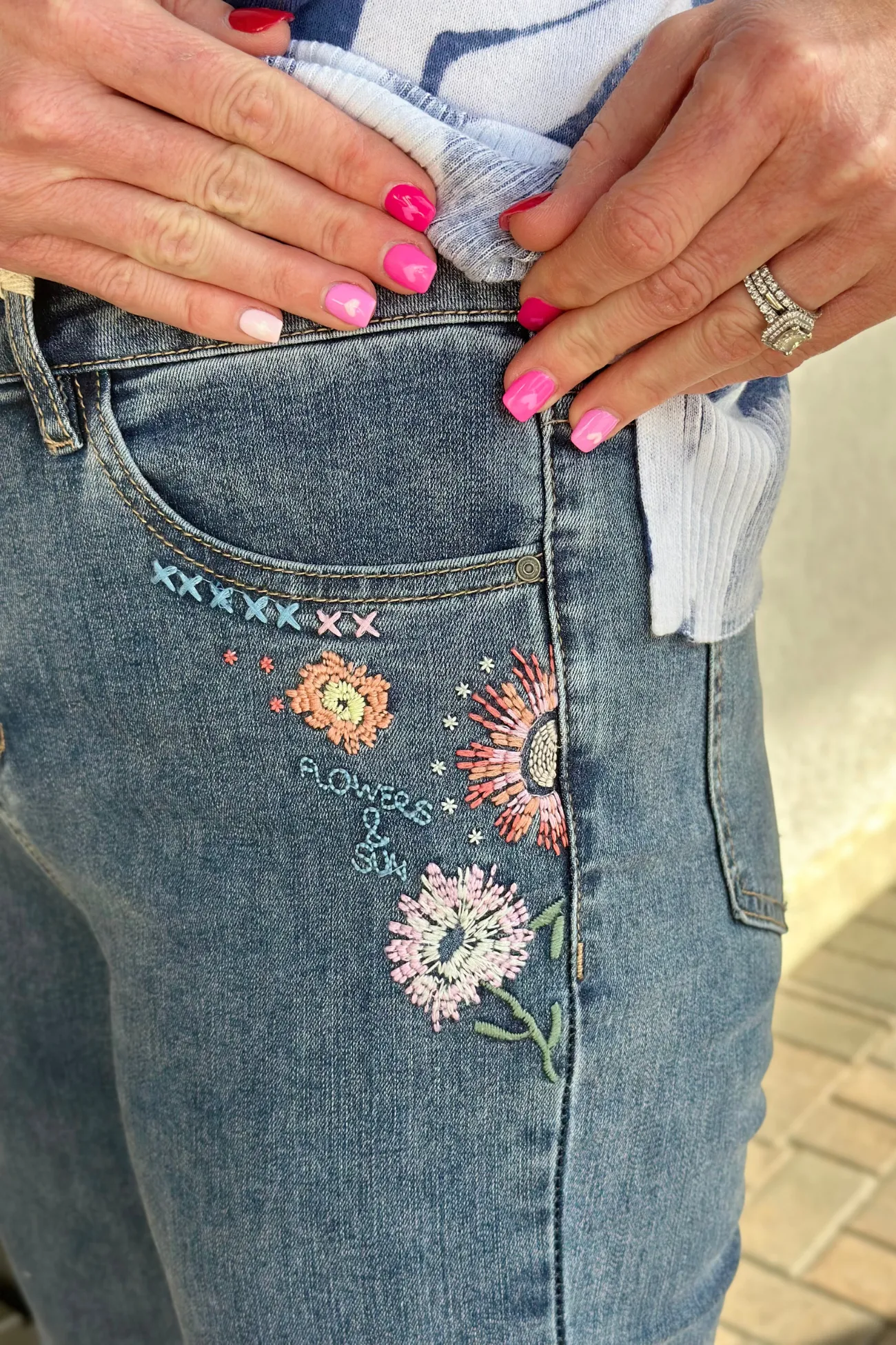 Charlie B Bree Embroidery Roll Up Cuff Jean