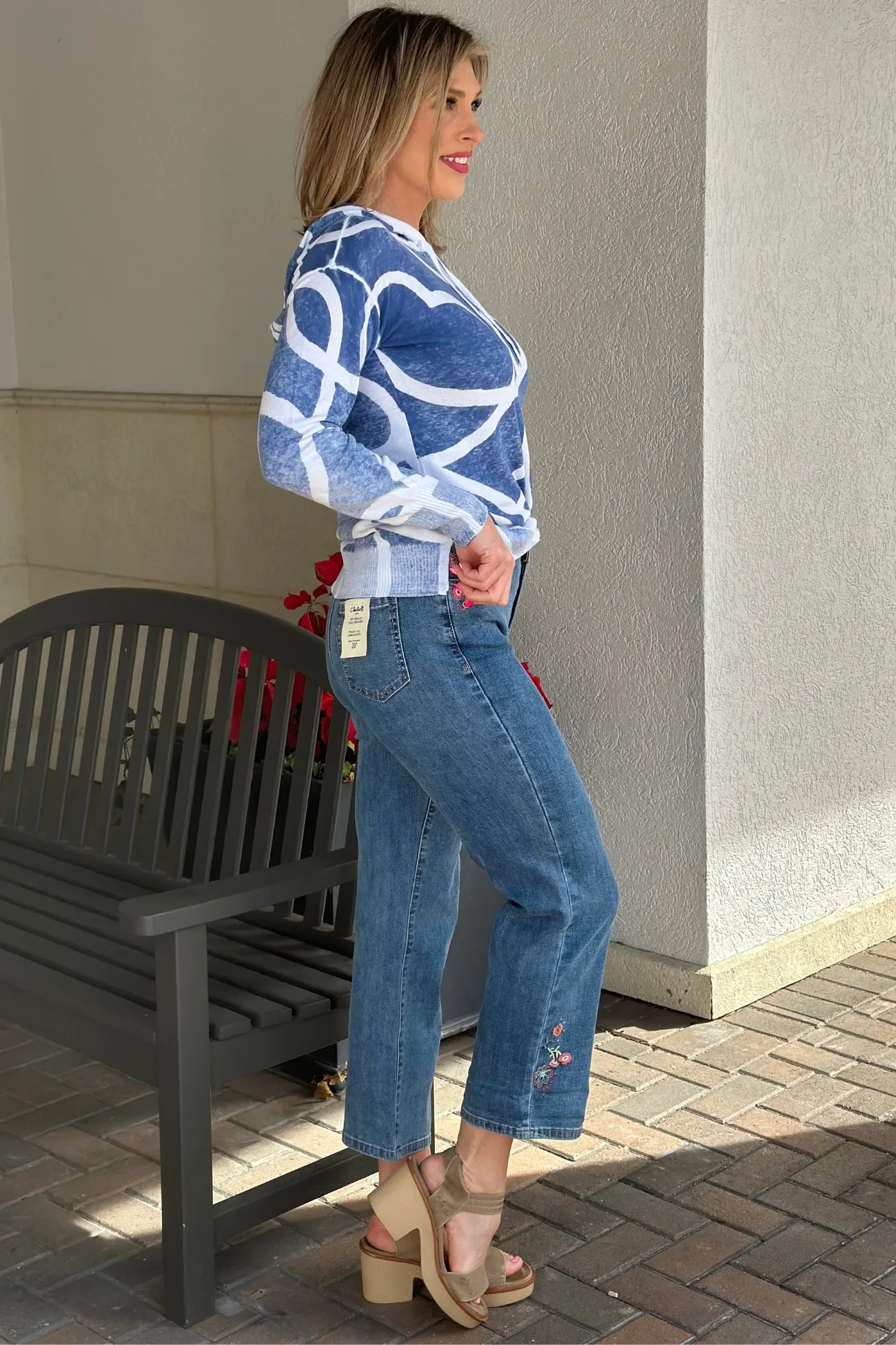 Charlie B Bree Embroidery Roll Up Cuff Jean