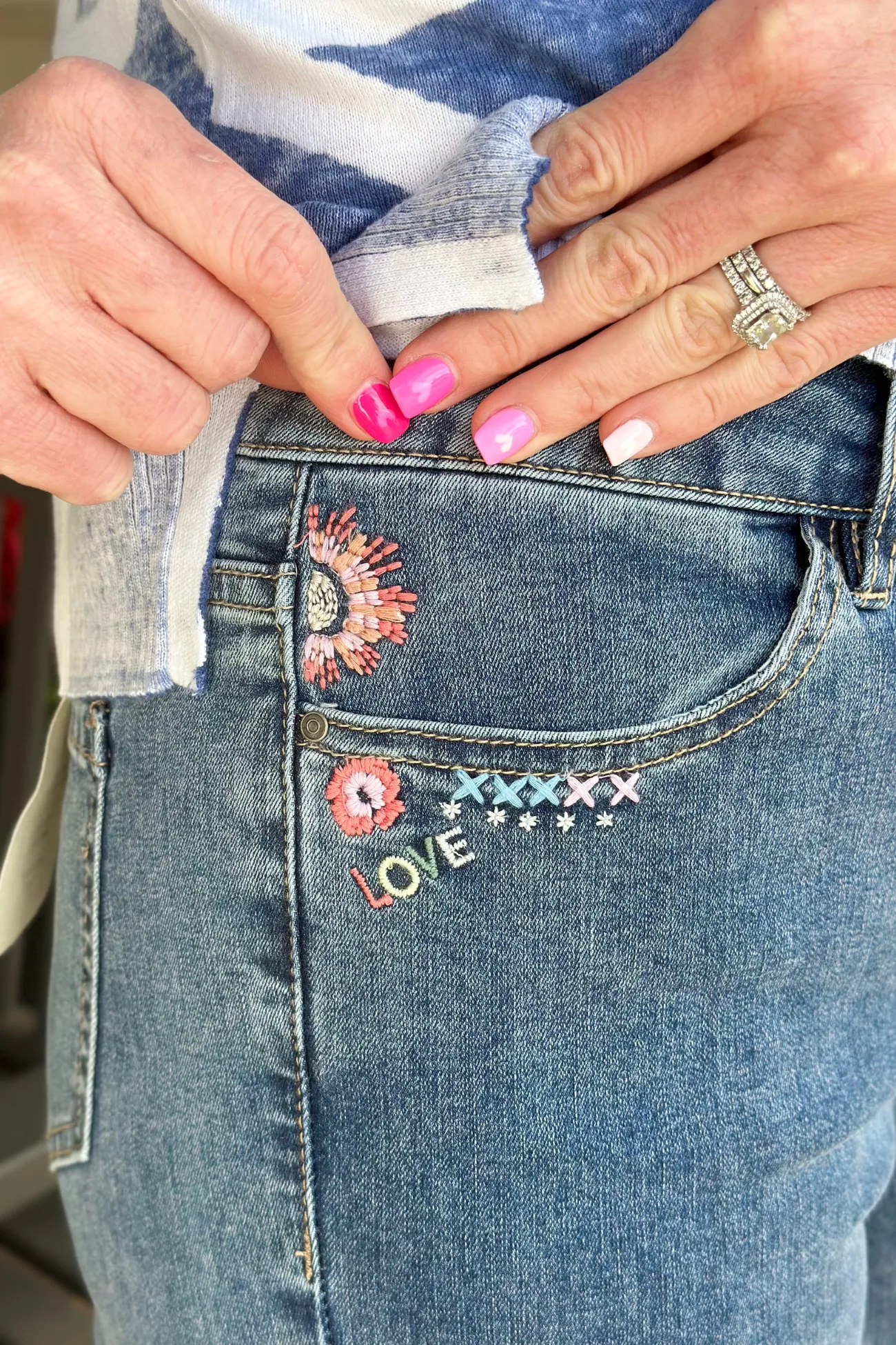 Charlie B Bree Embroidery Roll Up Cuff Jean