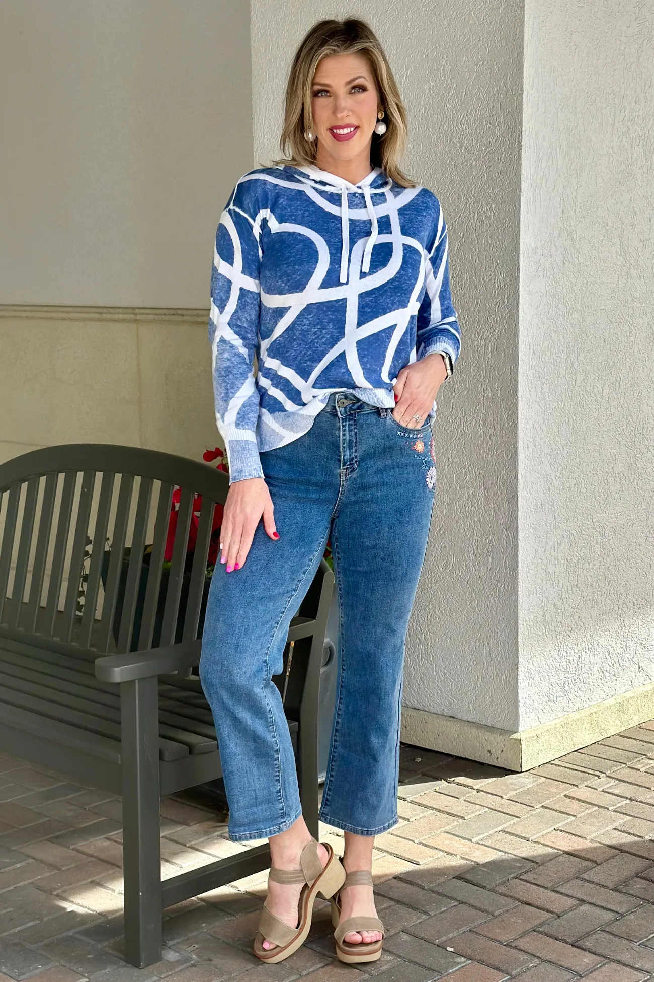 Charlie B Bree Embroidery Roll Up Cuff Jean