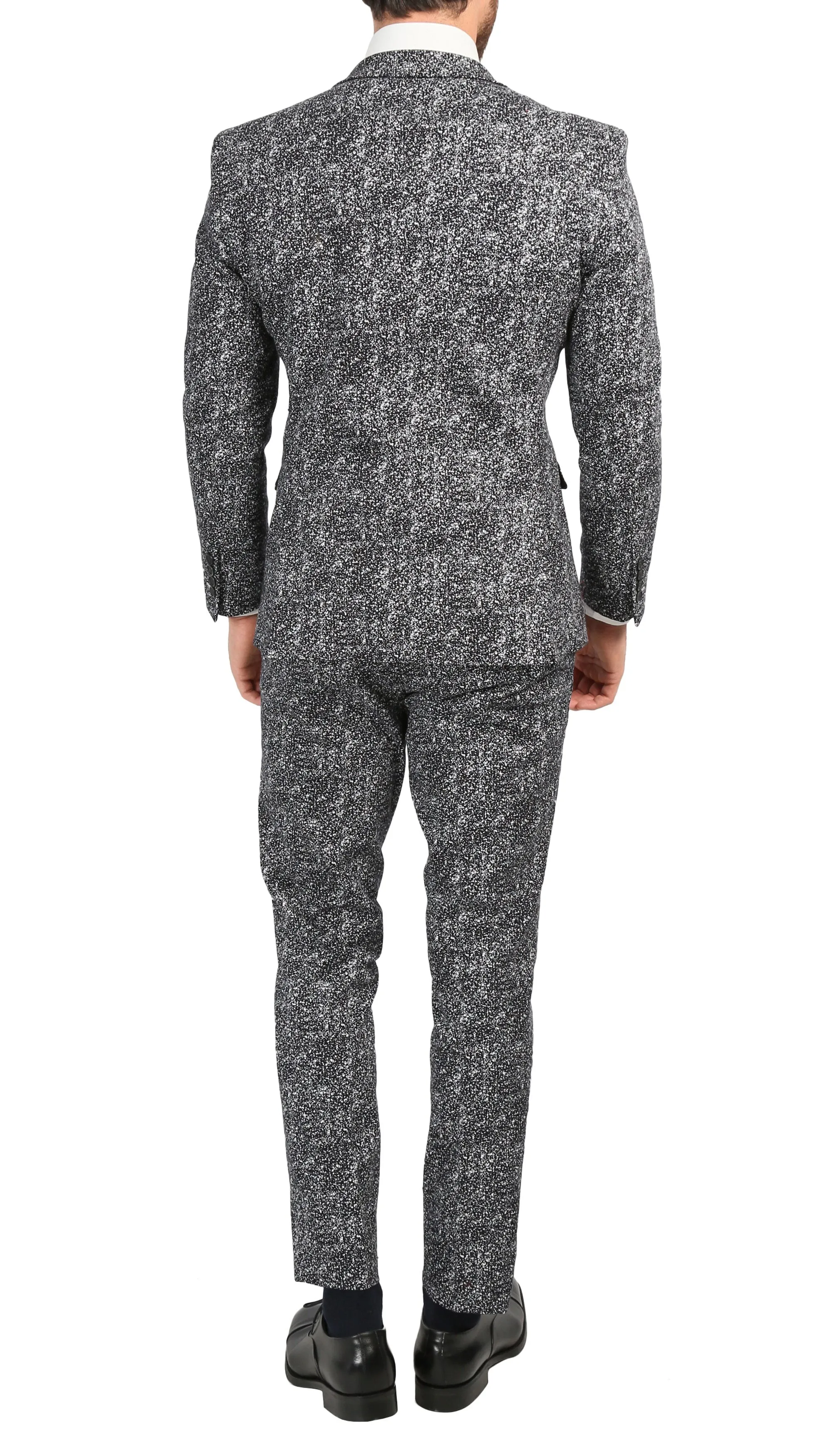 Chicago Slim Fit Black & White Spotted Notch Lapel Suit