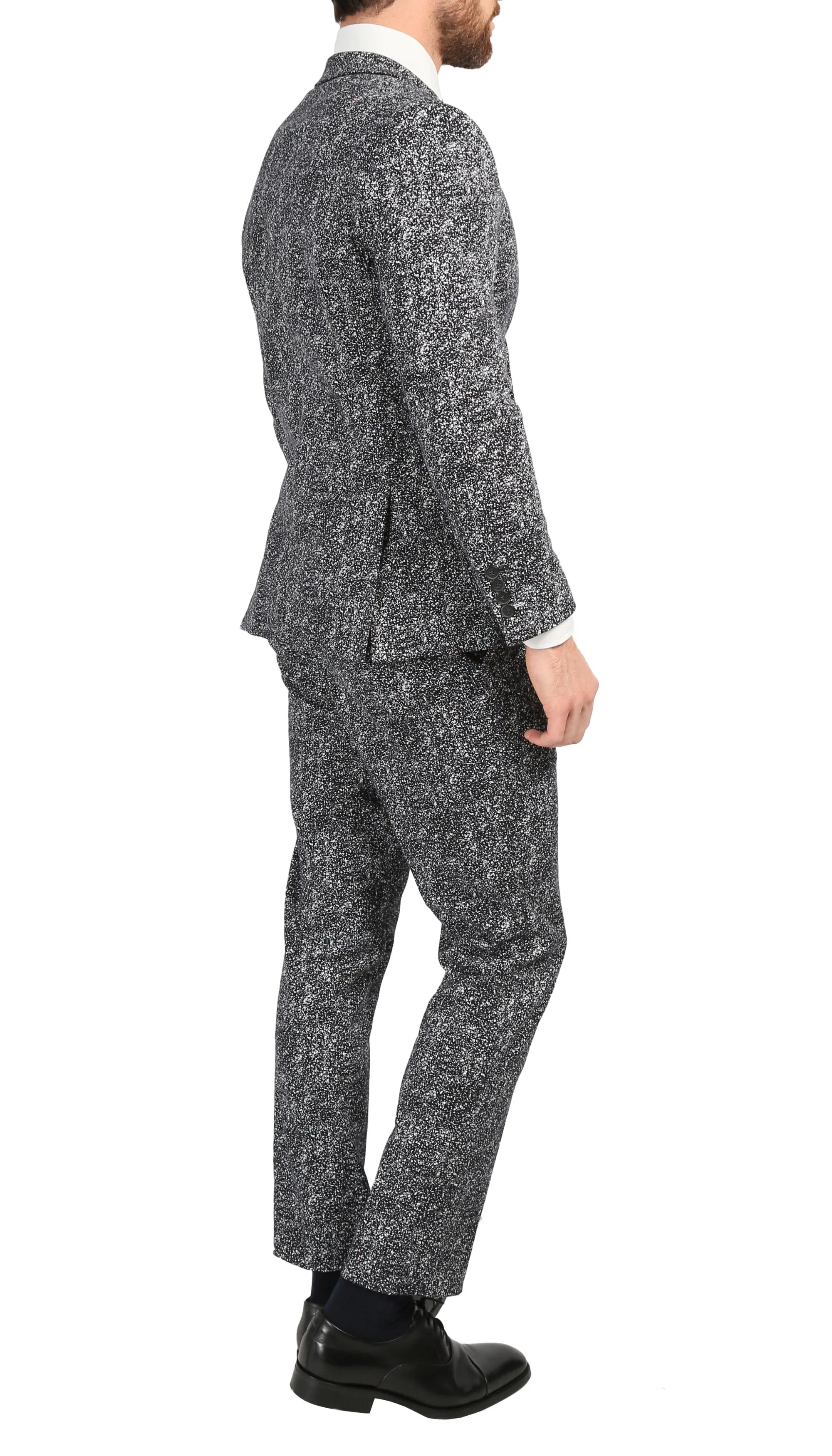 Chicago Slim Fit Black & White Spotted Notch Lapel Suit