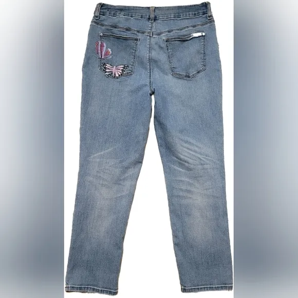 Chico's So Slimming Painted Butterfly Girlfriend Crop Ankle Jeans, 0.5(S/6) -EUC