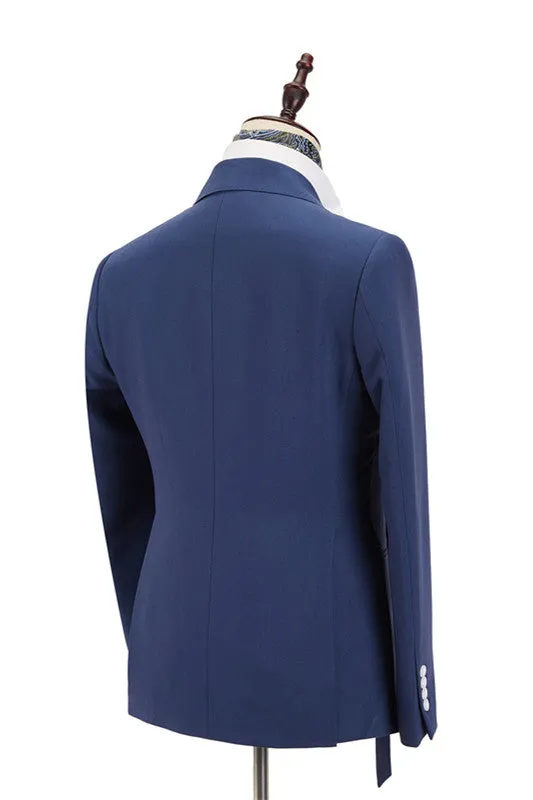 Classy Dark Blue Peaked Lapel Slim Fit Men Suits for Business