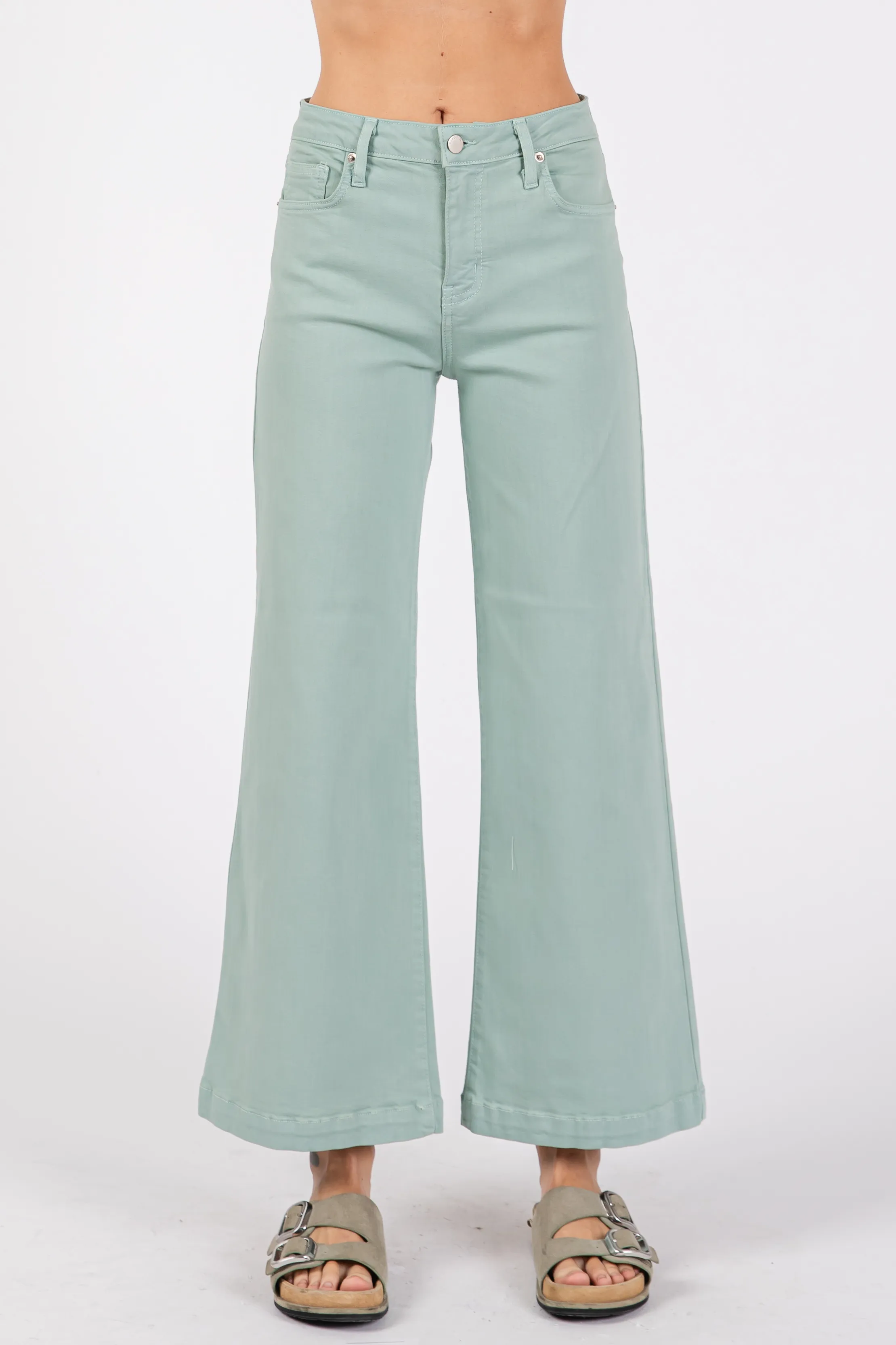 Cloud Stone High Waist Wide Leg LTJ Jeans in Sage/Opal