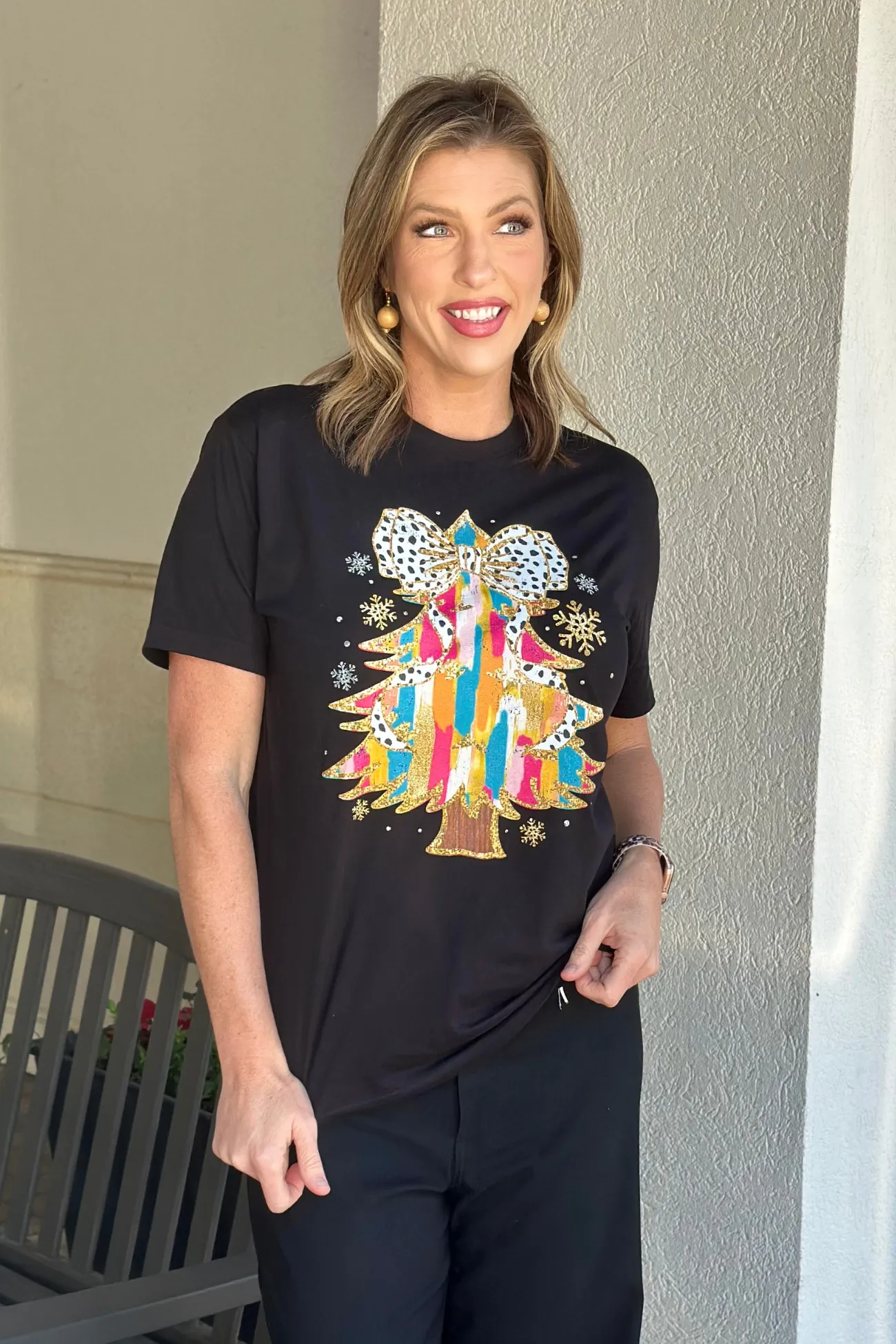 Colorful Coquette Christmas Tree Graphic Tee