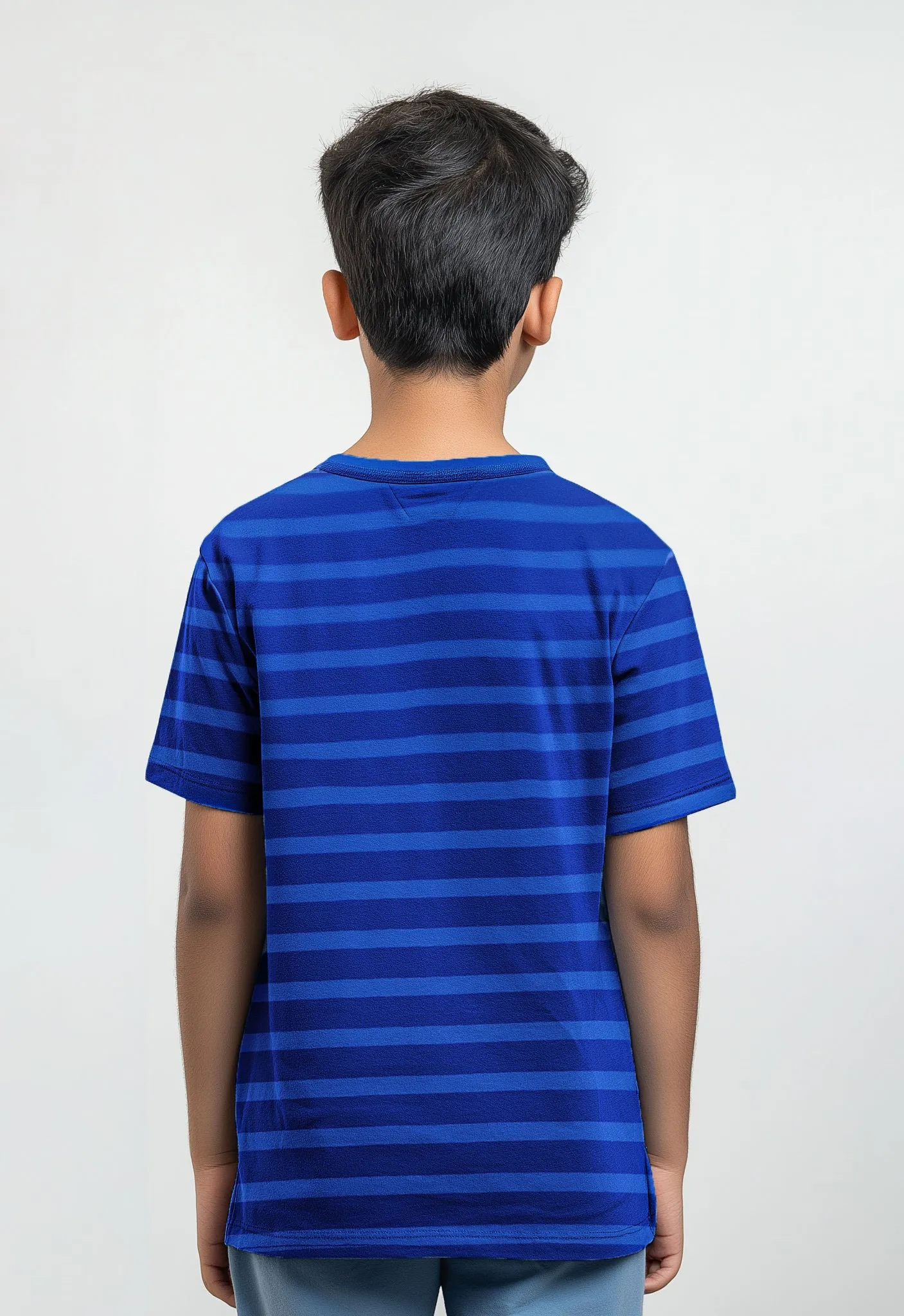 Cotton Unisex Blue Stripe T-Shirt - Half Sleeves