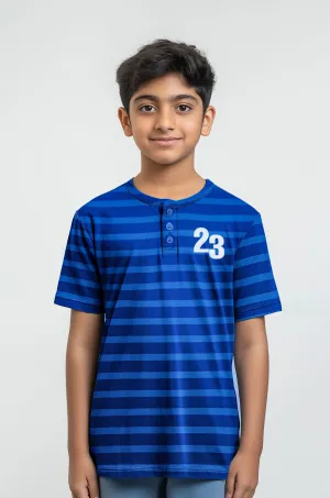 Cotton Unisex Blue Stripe T-Shirt - Half Sleeves