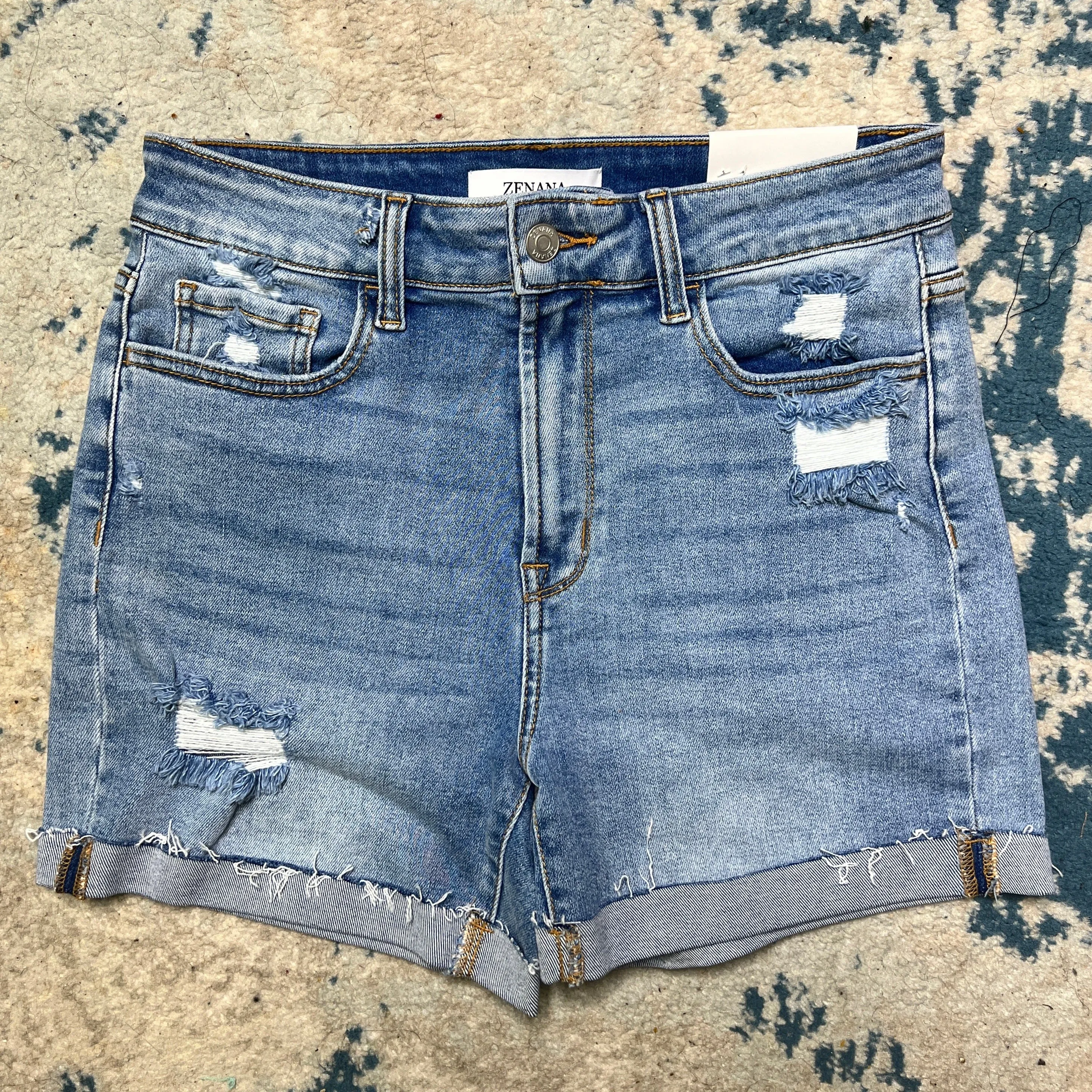 Cuffed Denim Shorts-Light wash