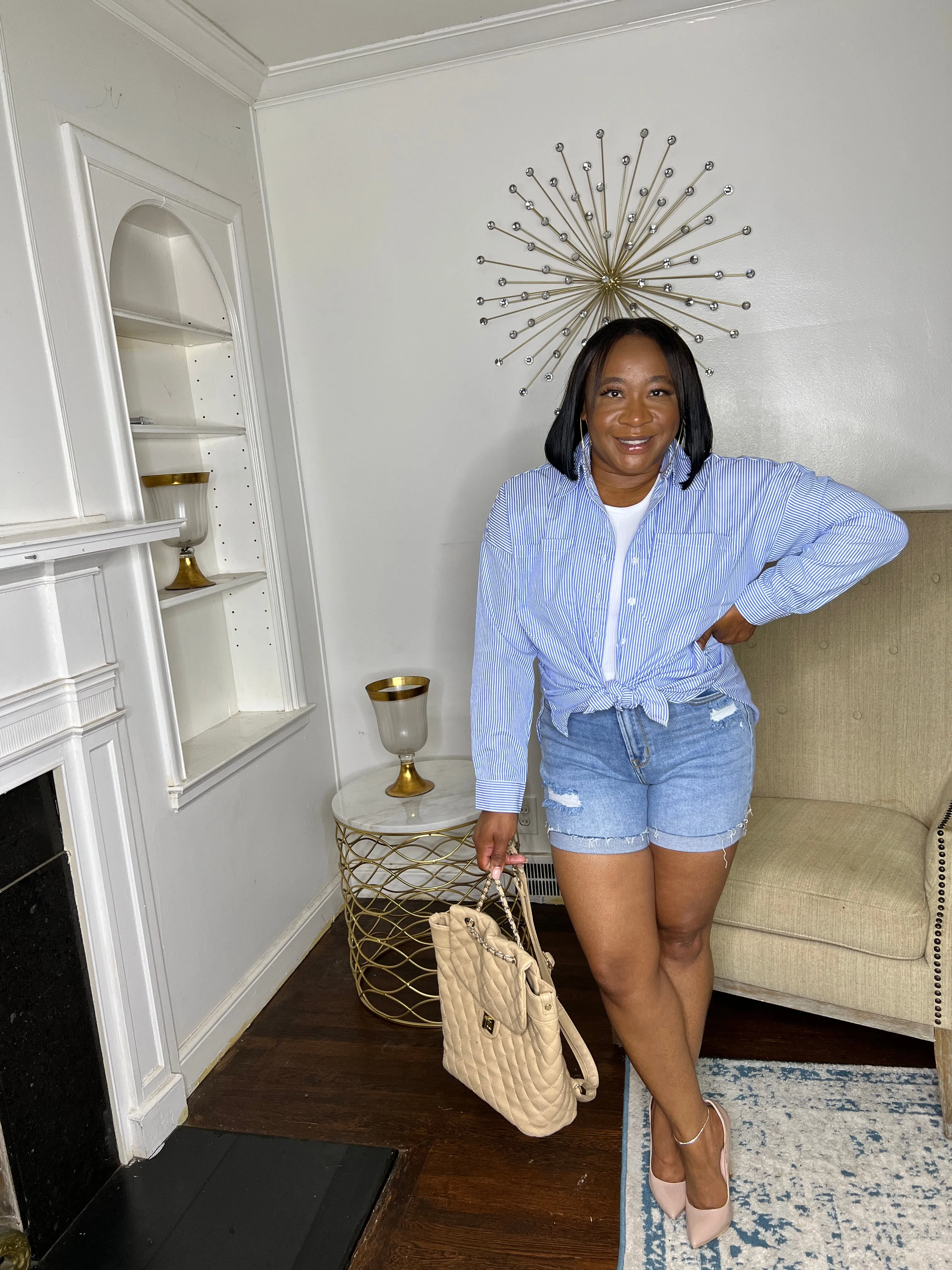 Cuffed Denim Shorts-Light wash