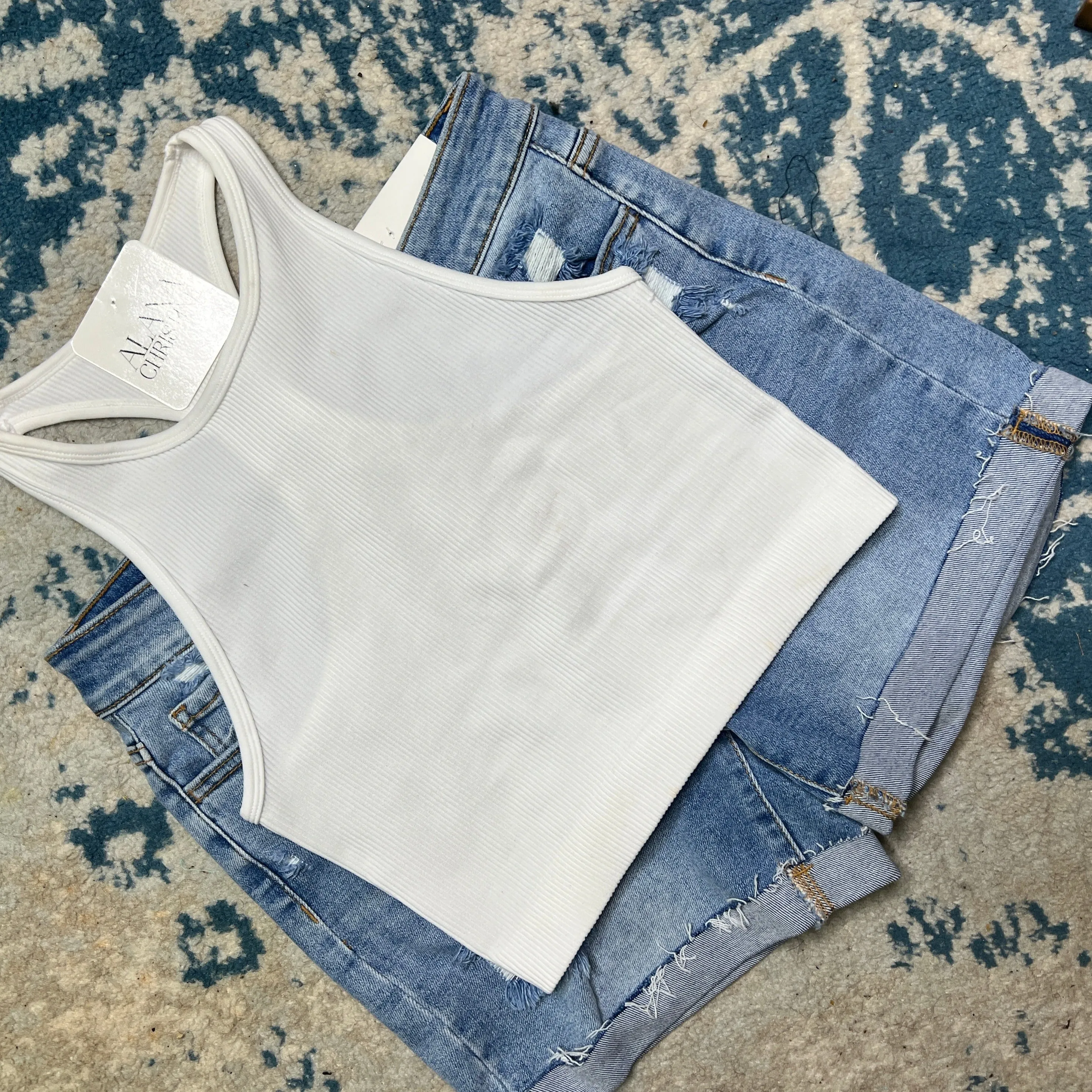 Cuffed Denim Shorts-Light wash