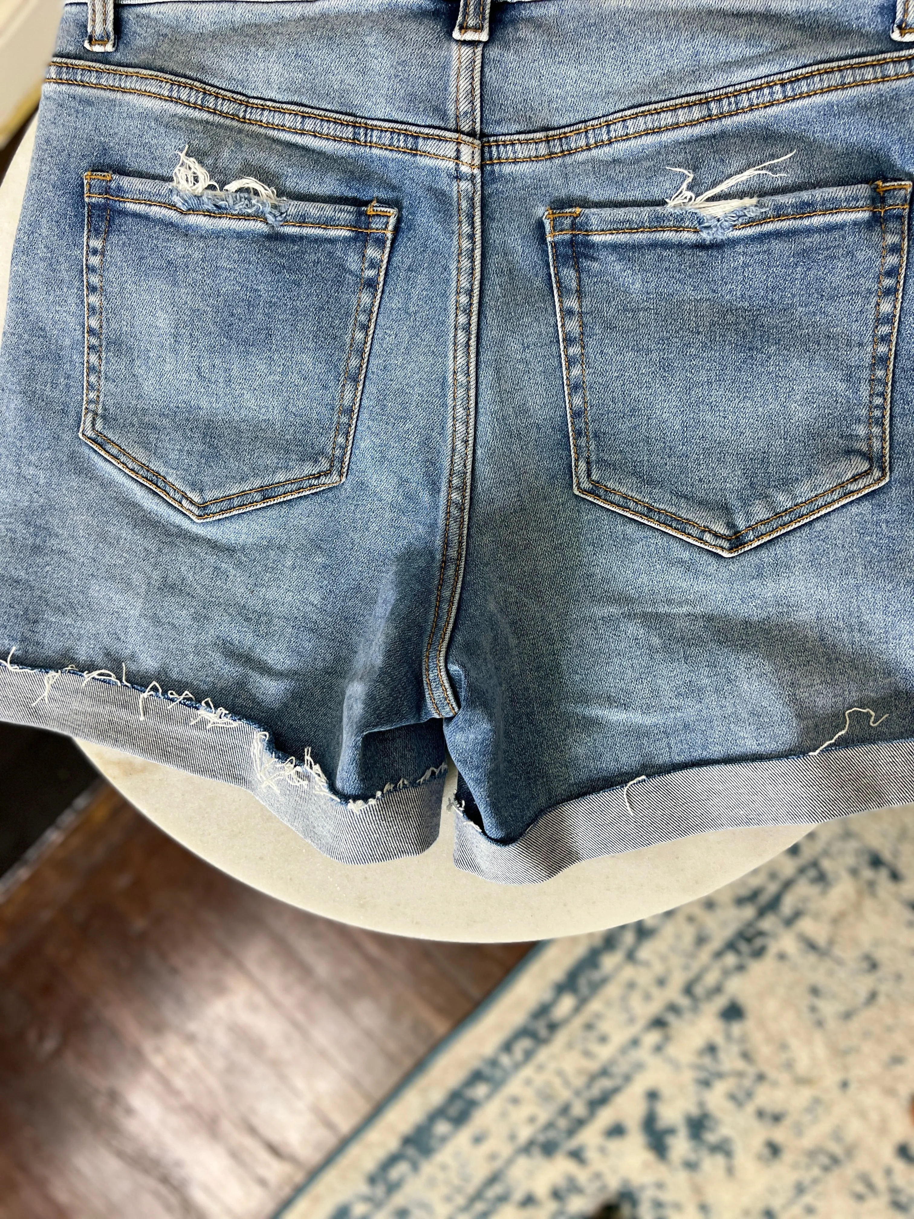 Cuffed Denim Shorts-Light wash