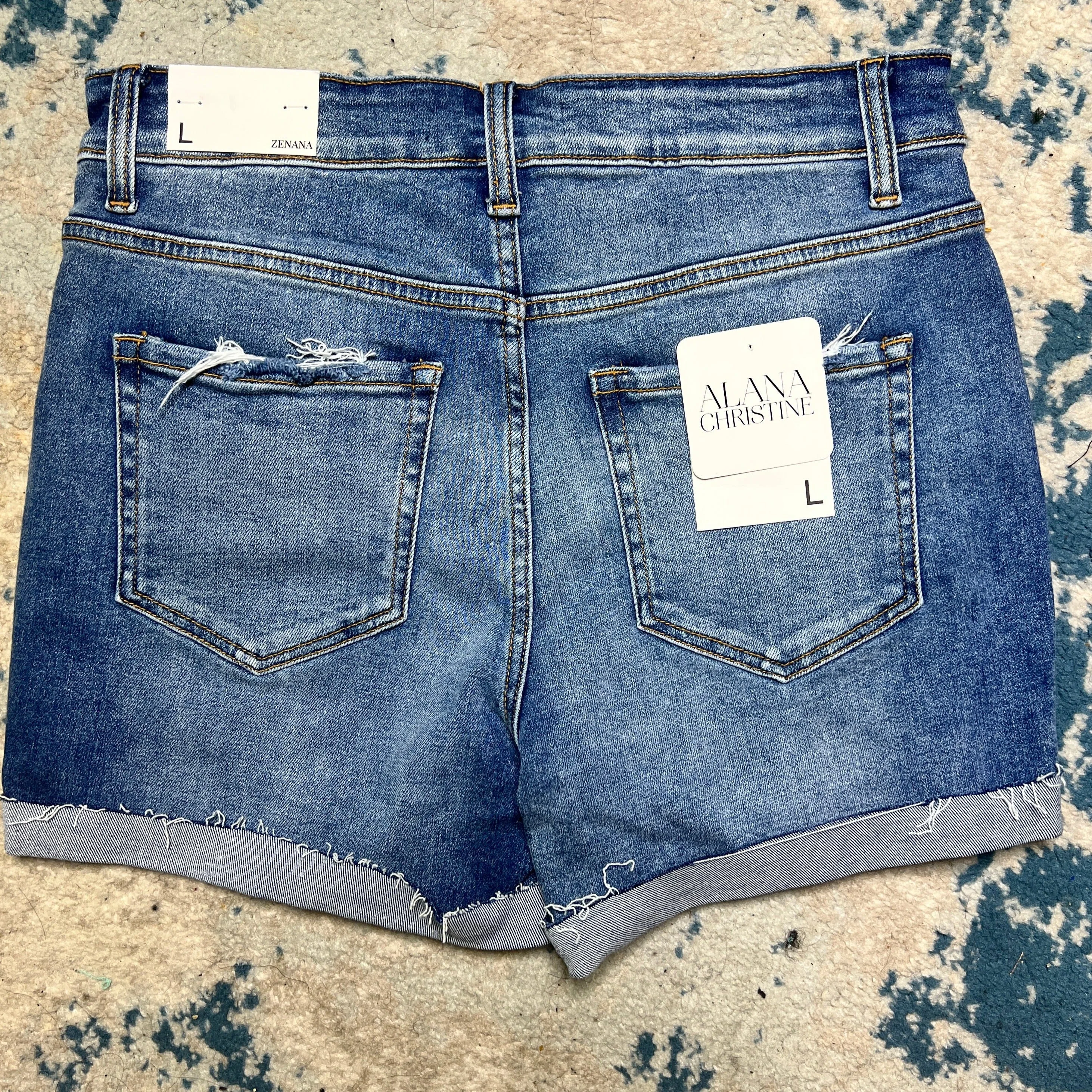 Cuffed Denim Shorts-Medium wash