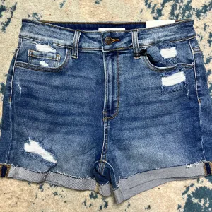 Cuffed Denim Shorts-Medium wash