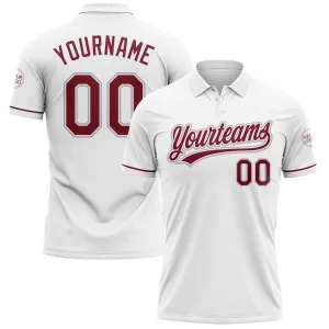 Custom White Crimson-Gray Performance Vapor Golf Polo Shirt