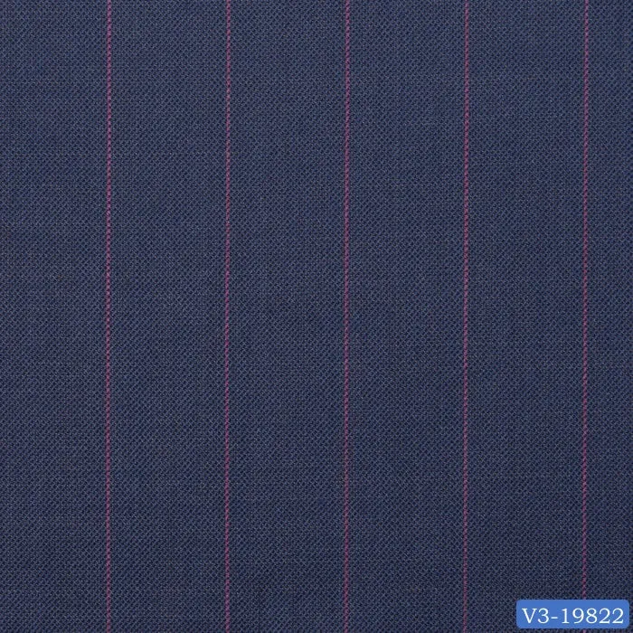 Dark Mauve Blue with Pink Stripe Long Double Breast Suit