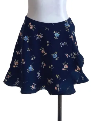Denim Blue Flower Draped Skorts