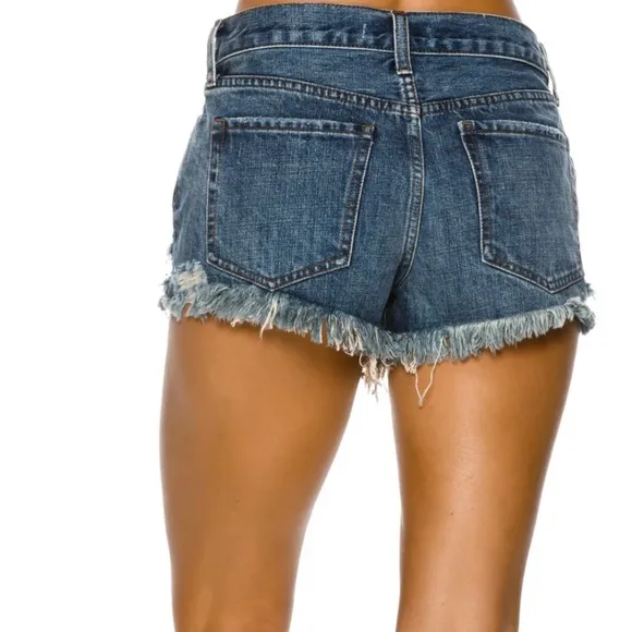 Denim cut-off distressed frayed shorts Daisy Chain lace inset 29 New OB585971