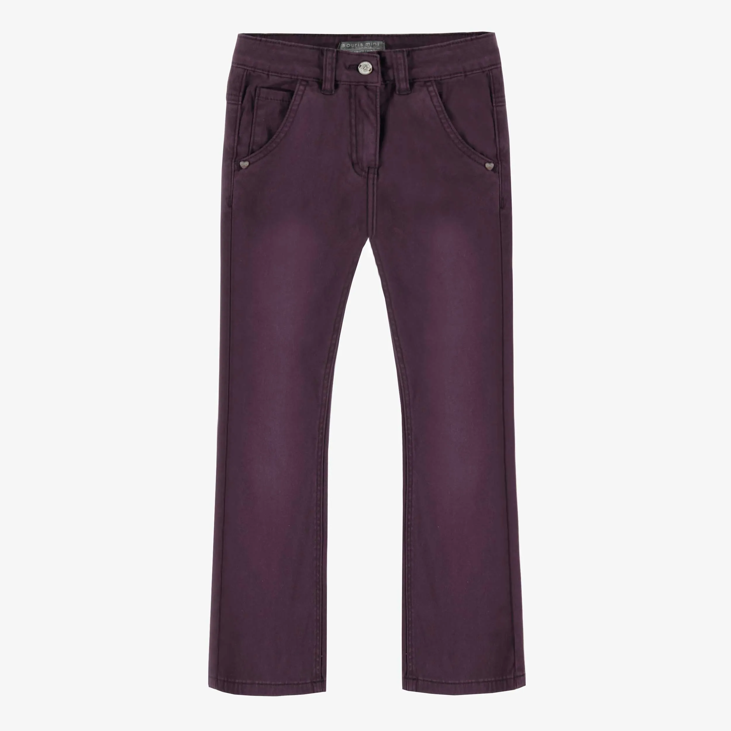 Denim mauve extensible coupe trompette, enfant || Purple stretch denim with trumpet cut, child