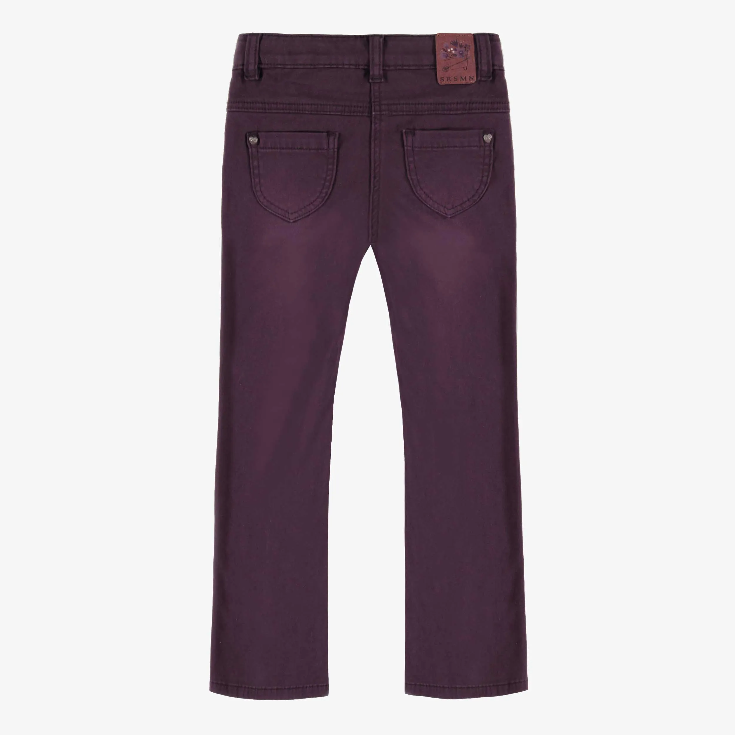 Denim mauve extensible coupe trompette, enfant || Purple stretch denim with trumpet cut, child
