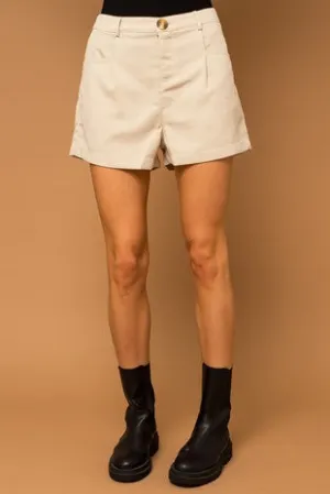 Desert Chic Front Pleated Shorts in Natural Stone