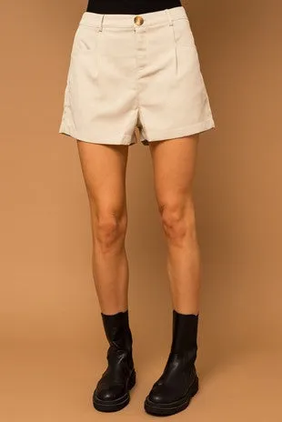 Desert Chic Front Pleated Shorts in Natural Stone