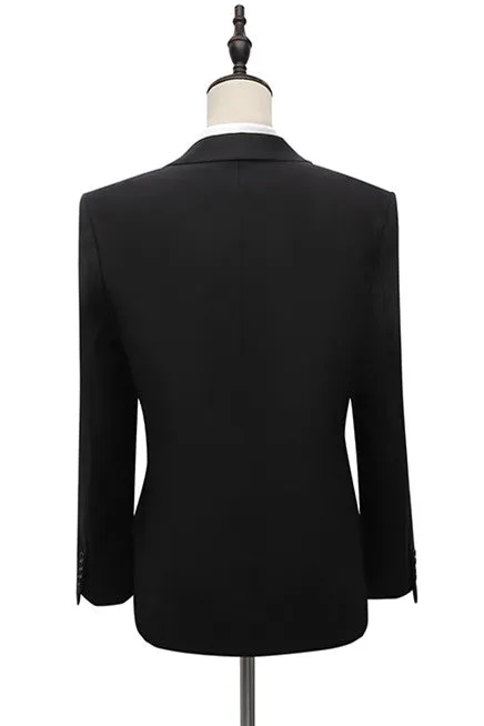 Designer Black Peaked Lapel Slim Fit Men Suits With Adjustable Buckle