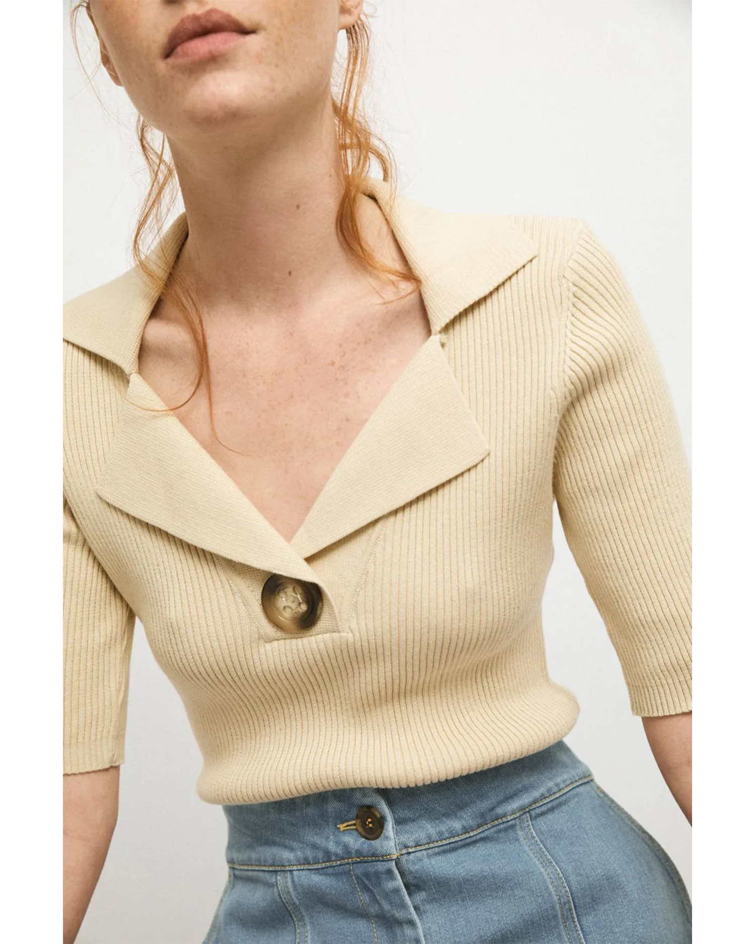 Devota knit polo in beige