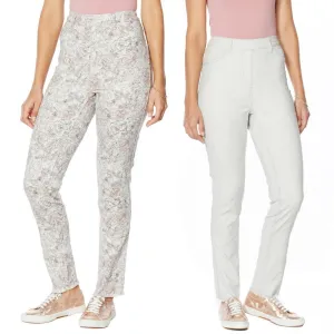 DG2 by Diane Gilman Women's Plus Size Reversible Twill Pull On Skinny Jeans