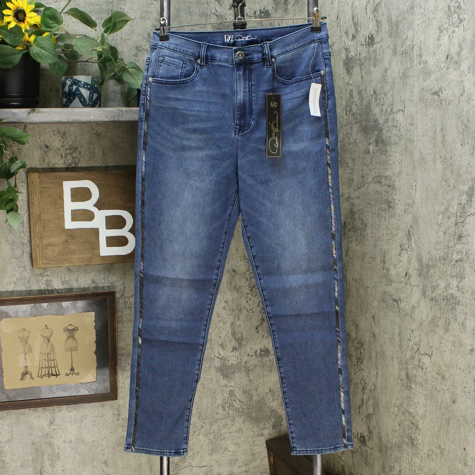 DG2 by Diane Gilman Women's Tall Virtual Stretch Beaded Side Stripe Jeans