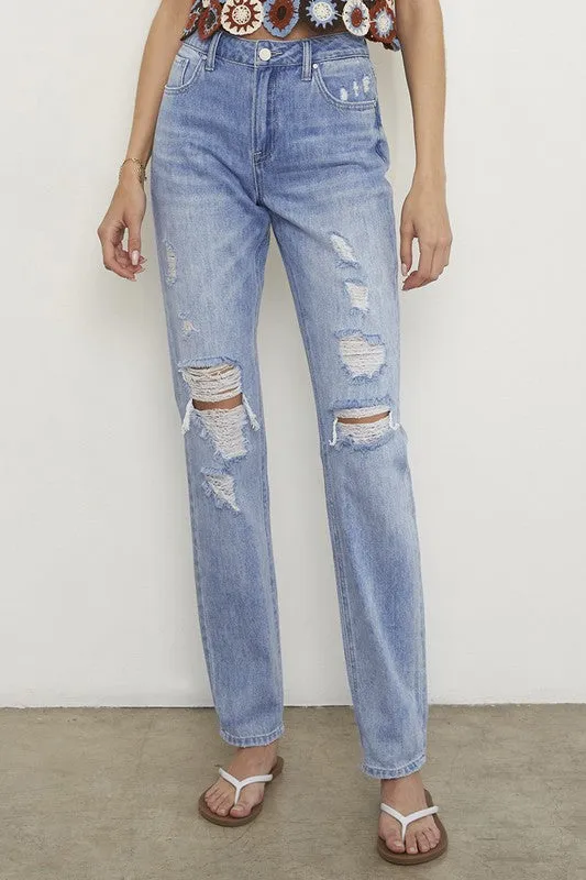 Distressed Straight Jeans