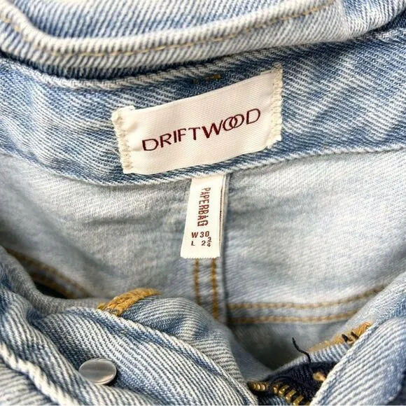 Driftwood Paperbag High Rise embroidered pocket tie waist jean shorts size 30