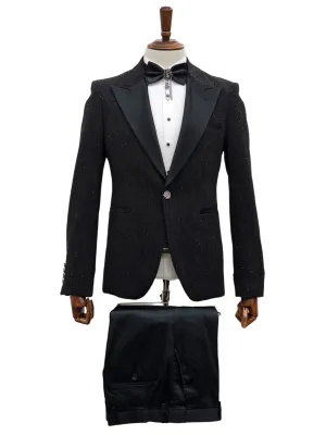 Effetti 1 Button Peak Lapel Glitter Tuxedo EF1PX-1592 BLACK