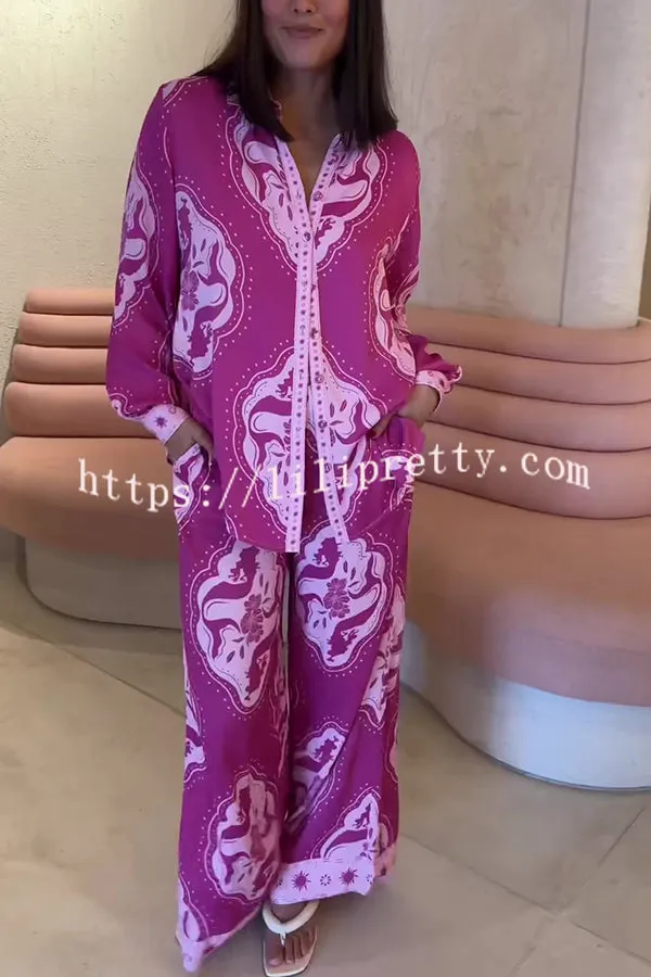 Elliot Unique Print Oversized Long Sleeve Shirt and Elastic Waist Pocket Pants Set