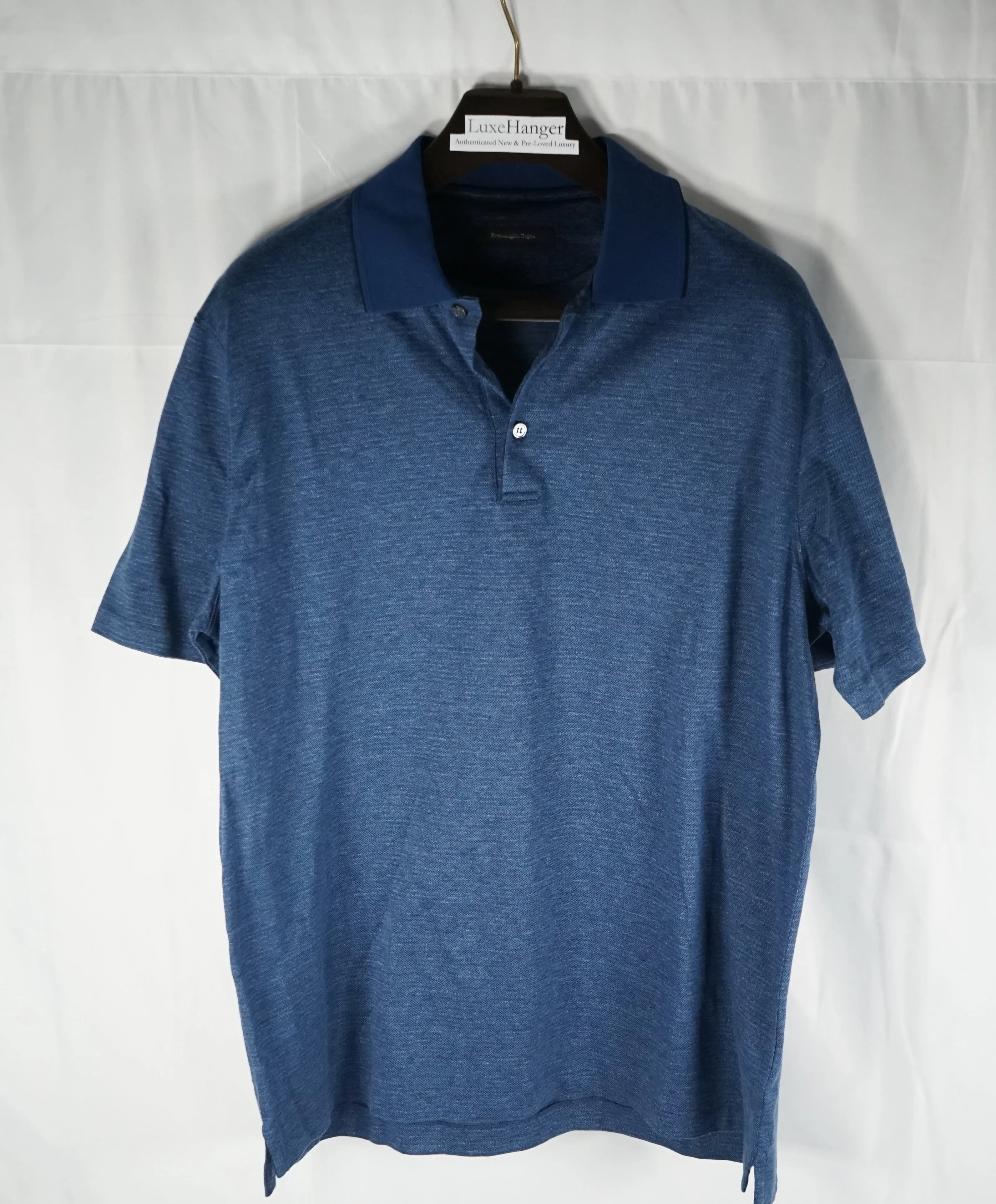 ERMENEGILDO ZEGNA - Blue Tipped Polo Shirt W Engraved Buttons - L