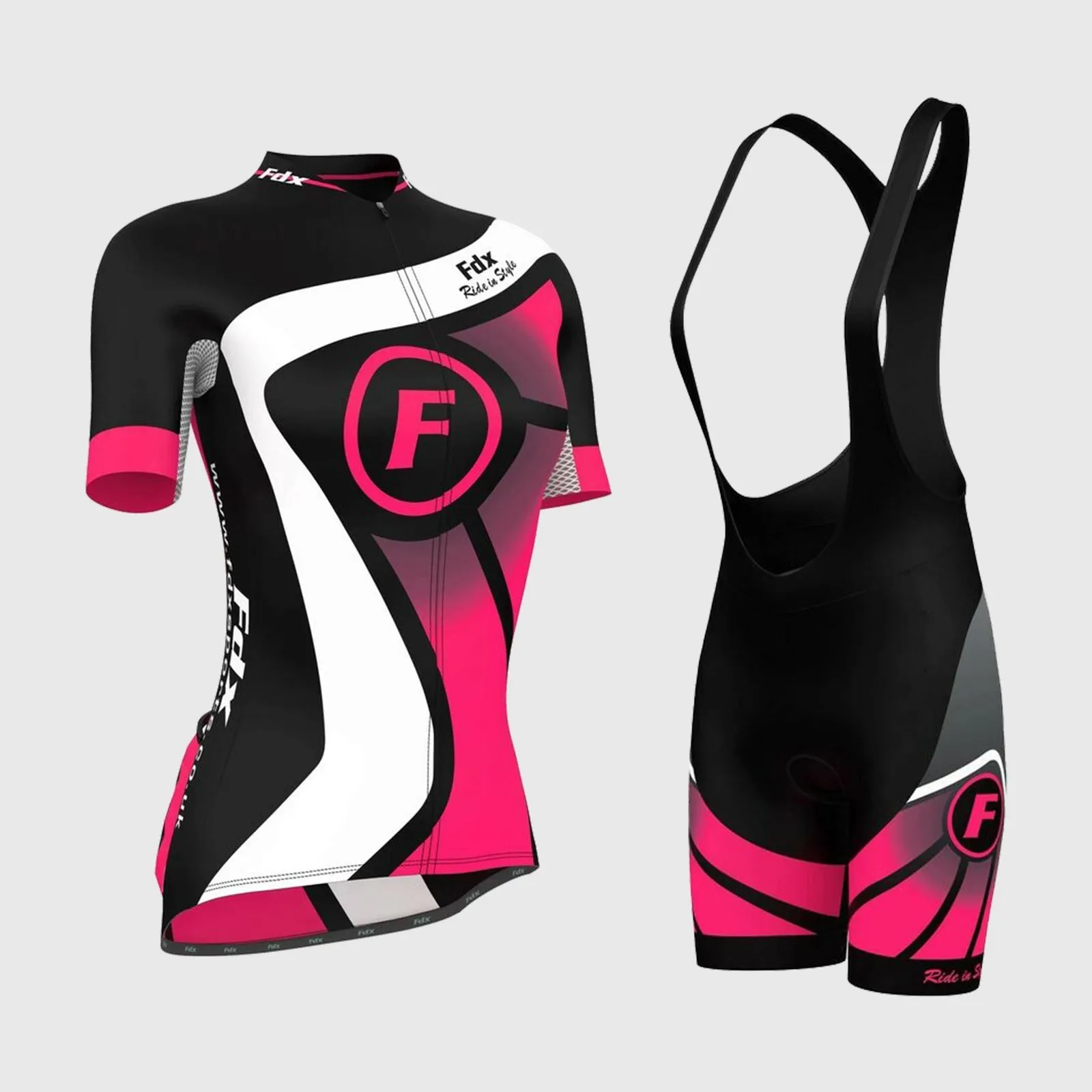 Fdx Women's & Girl's Set Signature Pink Summer Cycling Jersey & Bib Shorts