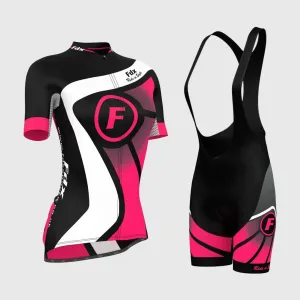 Fdx Women's & Girl's Set Signature Pink Summer Cycling Jersey & Bib Shorts