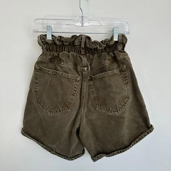 FRAME Denim High Waist Pull On Shorts Women Size XS Washed Green